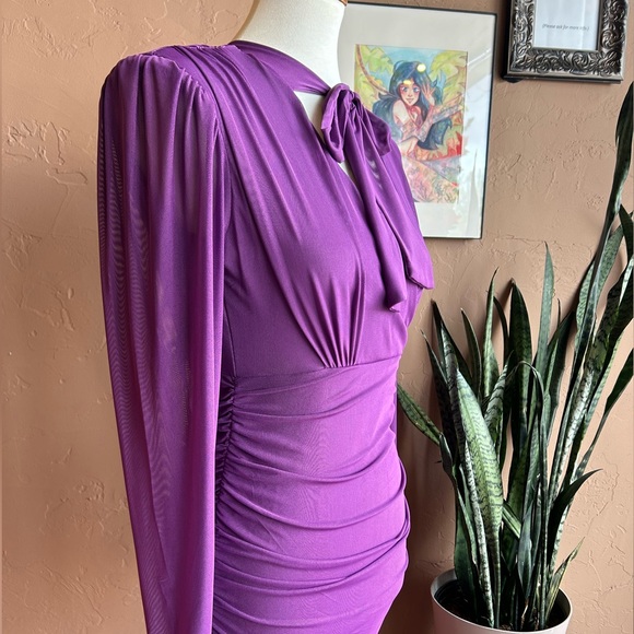 Purple Sheer Long Sleeve Mini Dress NWT - Picture 8 of 12